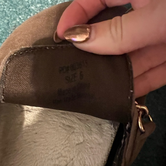 Brown Suede Women's Loafers with Gold Chain - Picture 3 of 5